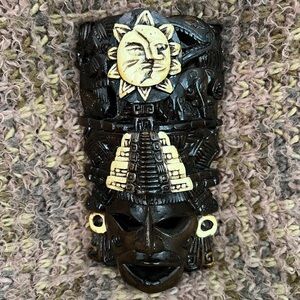 Hand Carved Wooden Aztec Mayan Mask Tribal Wall Art Decor